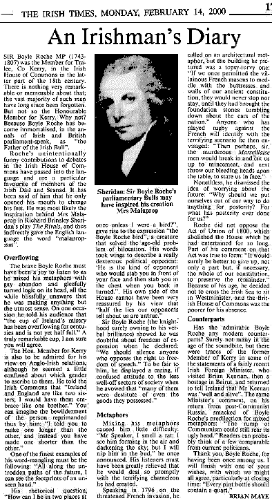 Sir Boyle Roche, article from The Irish Times